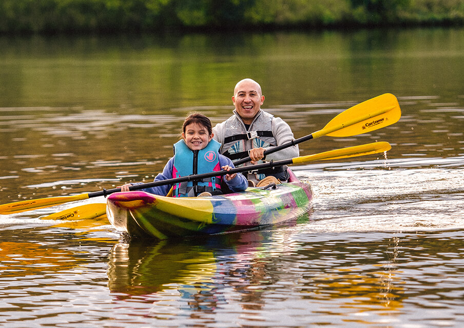 Father and daughter in a kayak